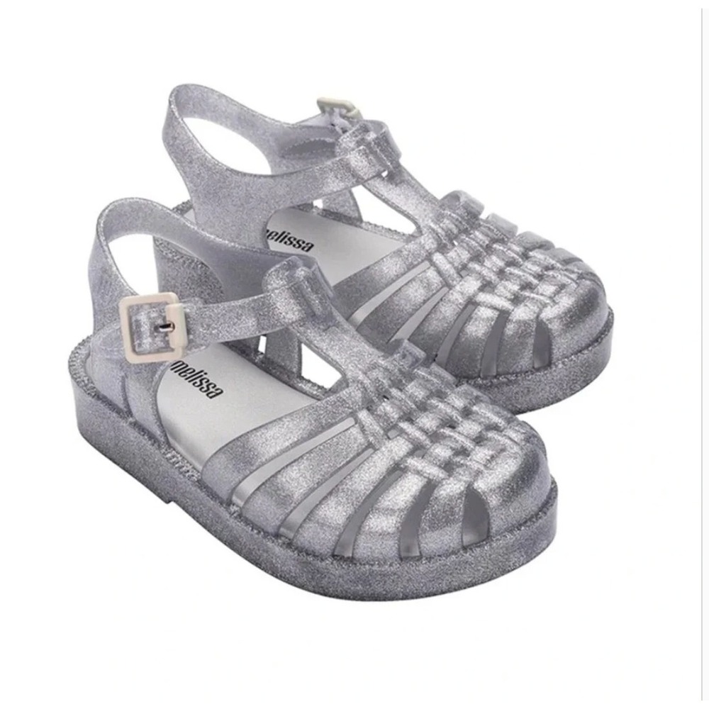 Mini Melissa Possession Jelly Sandals Silver Glitter Toddler 7 Store Return